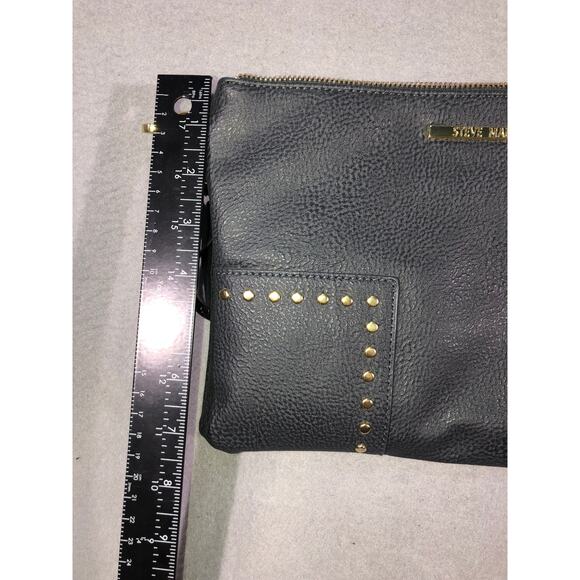 Steve Madden blue Studded Wristlet Clutch Tassel Bag Faux Leather Gold Zip - Picture 7 of 7